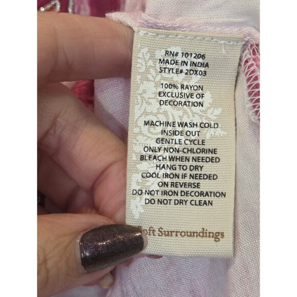 Soft Surroundings Altea Pink Chevron 3/4 Sleeve Embroidered Beaded Tunic | L GUC - Picture 10 of 13